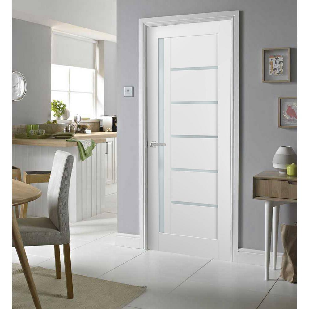 Sartodoors 4088 30 in. x 84 in. Left/Right Frosted Solid MDF White Finished Pine Wood Single Prehung Interior Door with Hardware