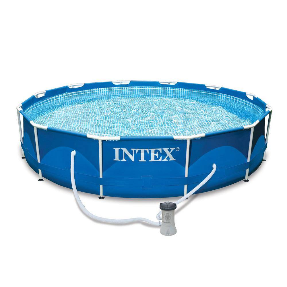 Intex Round 12 ft. Metal Frame Above Ground Swimming Pool with Pump, Filter Cartridge (6-Pack) and Cover 30 in. H