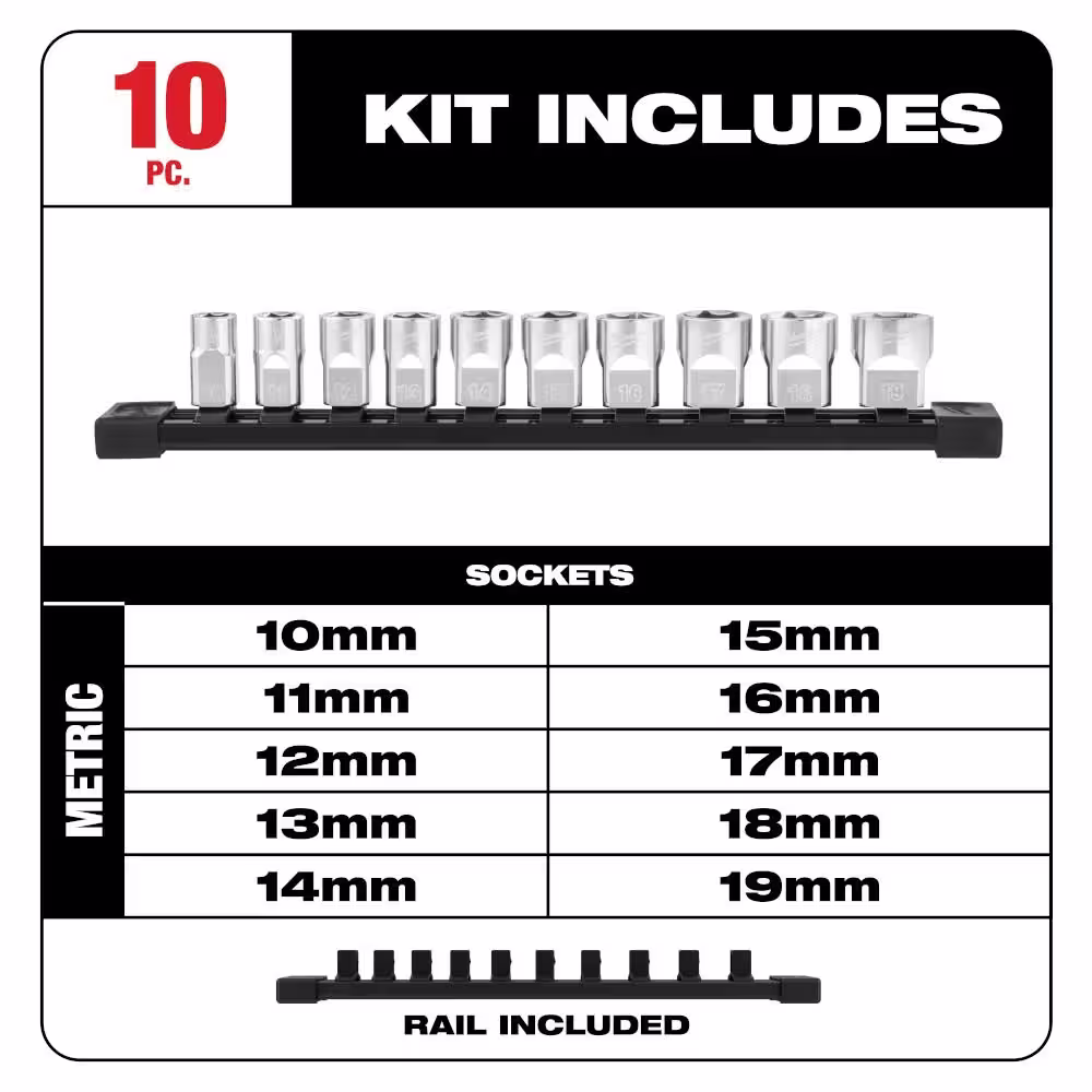 Milwaukee 3/8 in. Metric Low Profile and Deep Well 6-Point Sockets with FOUR FLAT Sides (20-Piece)