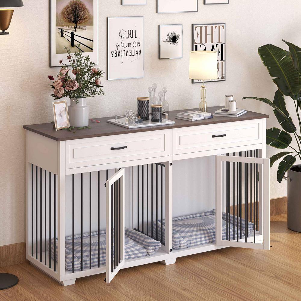 None Large Furniture Style Dog Crate with Removable Irons, Dog Crate Furniture for Extra Large Dogs, Indestructible Dog Crate