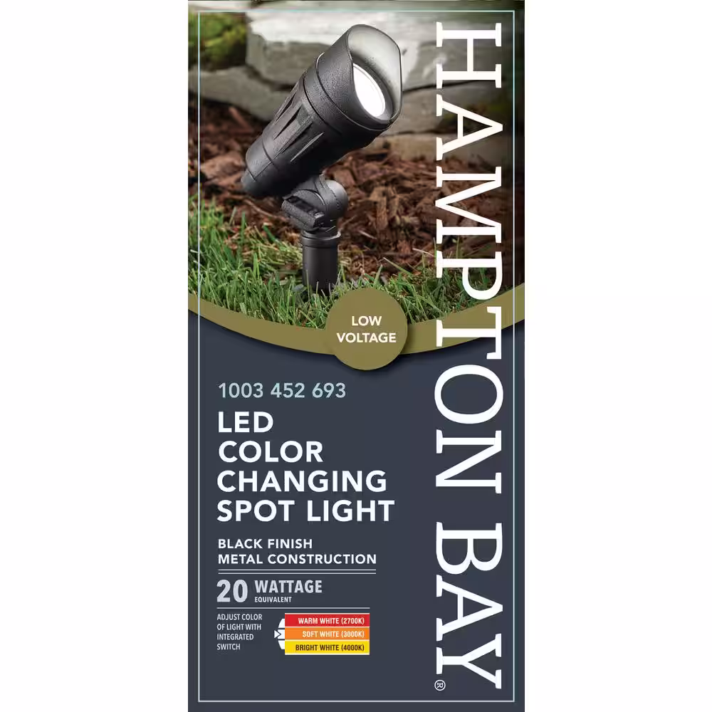 Hampton Bay 20-Watt Equivalent Low Voltage Millennium Black Adjustable Light Color Integrated LED Outdoor Landscape Spot Light