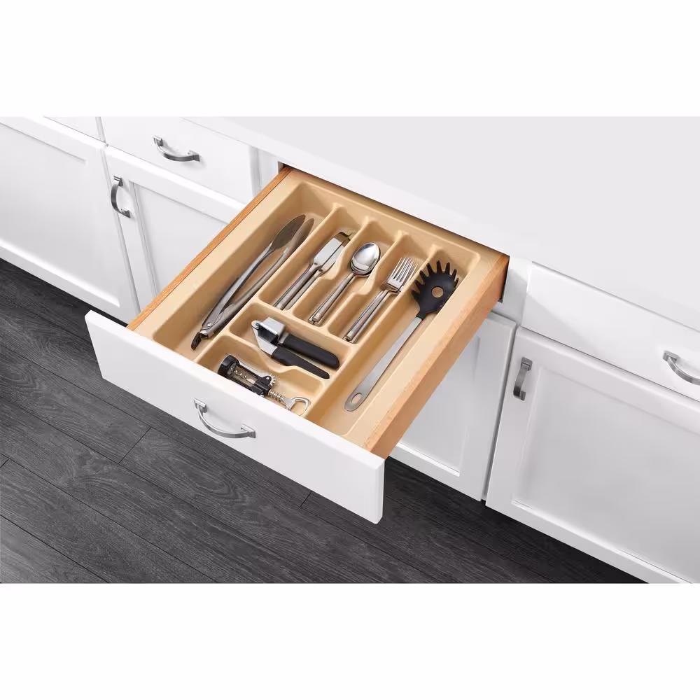 Rev-A-Shelf 2.375 in. H x 17.5 in. W x 21.25 in. D Large Almond Cutlery Tray Drawer Insert