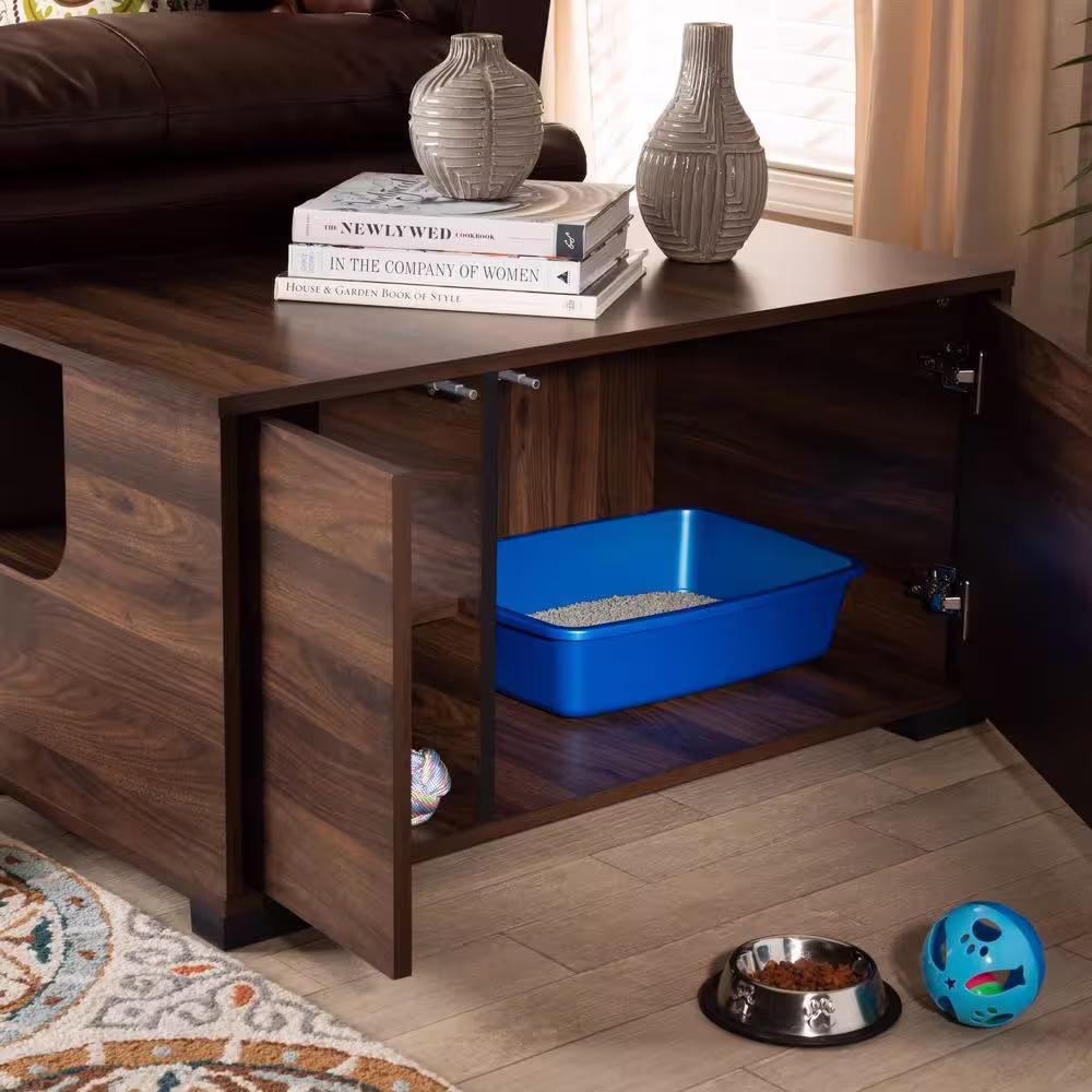 Baxton Studio Connor Brown Cat Litter Box Cover House