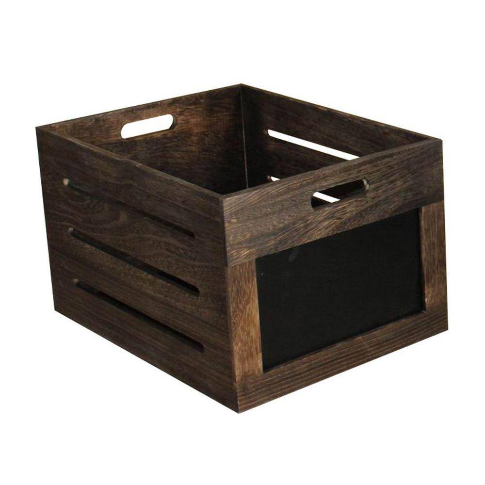 Benjara Brown and Black Cutout Design with Chalkboard Inserts Wooden Box (Set of 3)