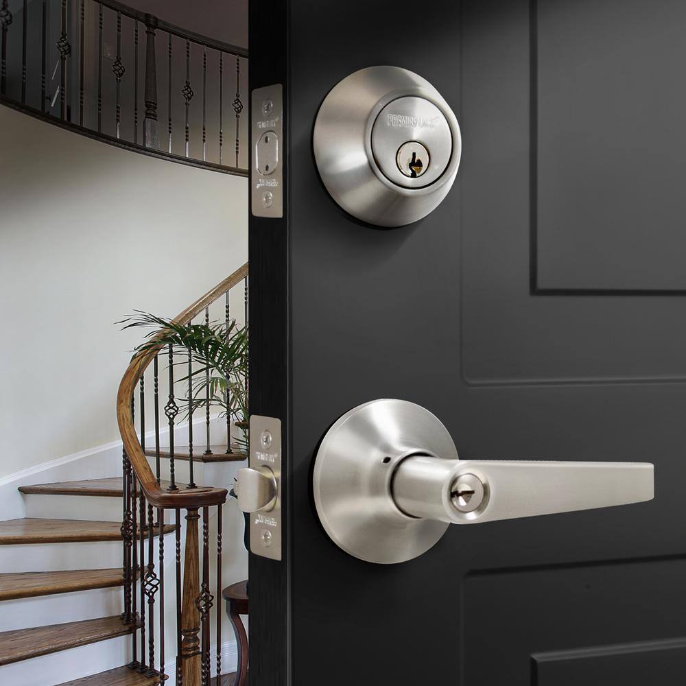 Premier Lock Stainless Steel Entry Door Handle Combo Lock Setwith Deadbolt and 8 SC1 Keys Total (2-Pack, Keyed Alike)