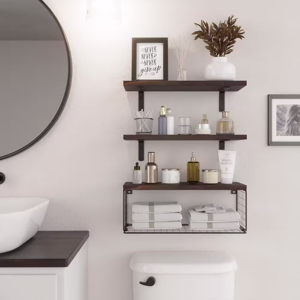 None 16.5 in. W x 6 in. D Solid Wood Floating Decorative Wall Shelf Set of 3