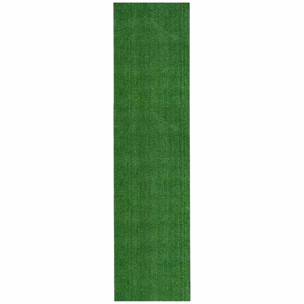 Sweet Home Stores Green 3 ft. x 22 ft. Meadowland Collection Waterproof Solid Artificial Grass Runner Rug Indoor/Outdoor Area Rug