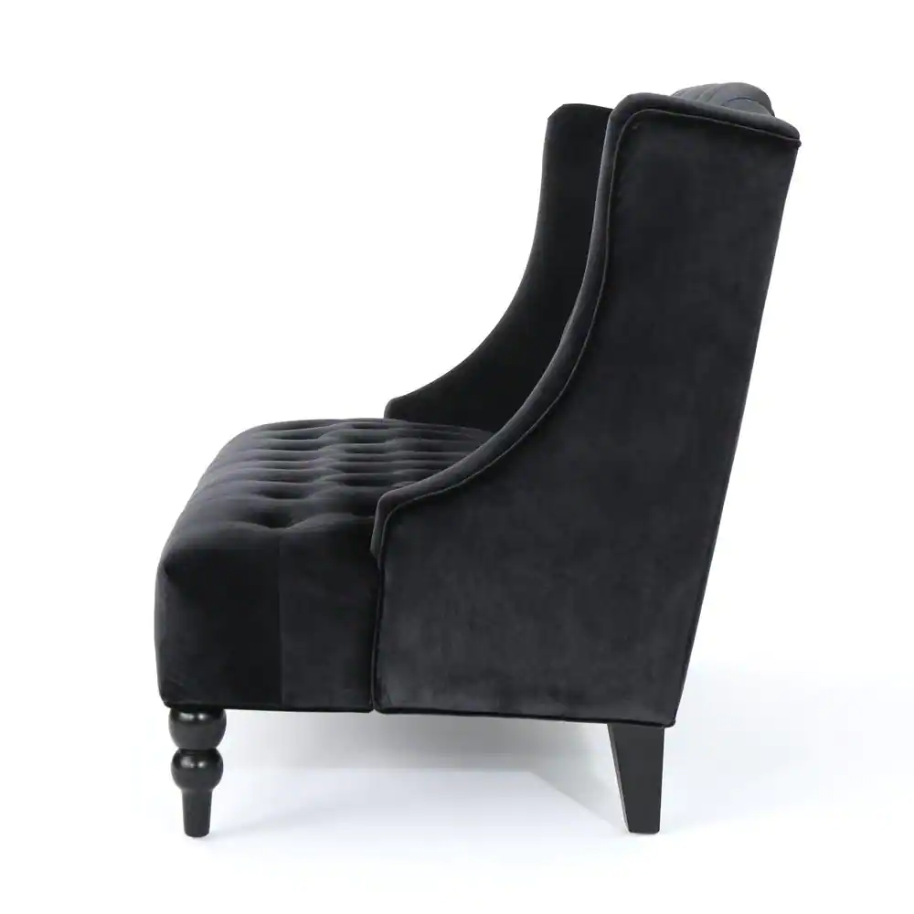 Noble House Leora Black Velvet 2-Seater Loveseat