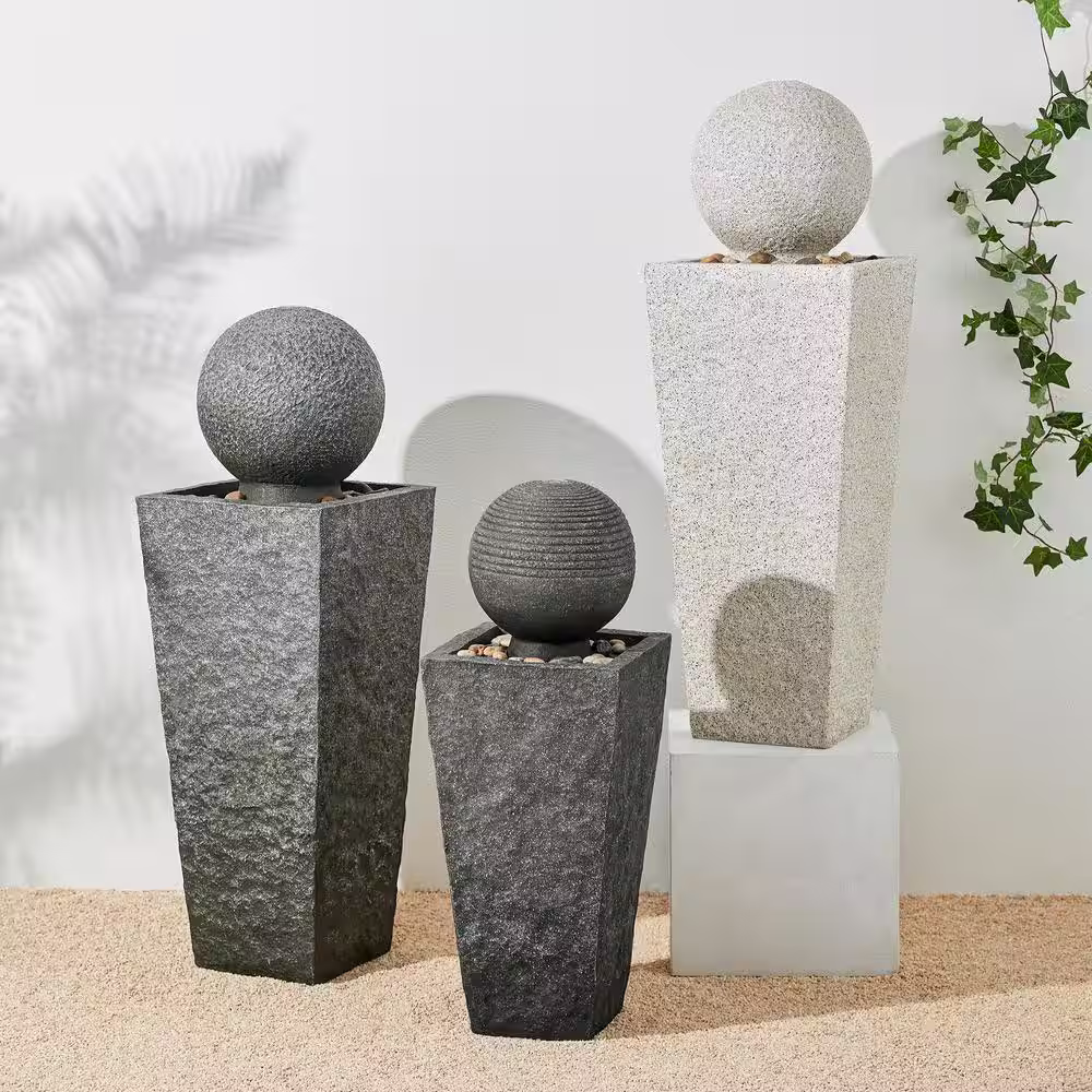 Glitzhome 31.69 in. H Outdoor Polyresin Rippling Floating Sphere Pedestal Floor Fountain
