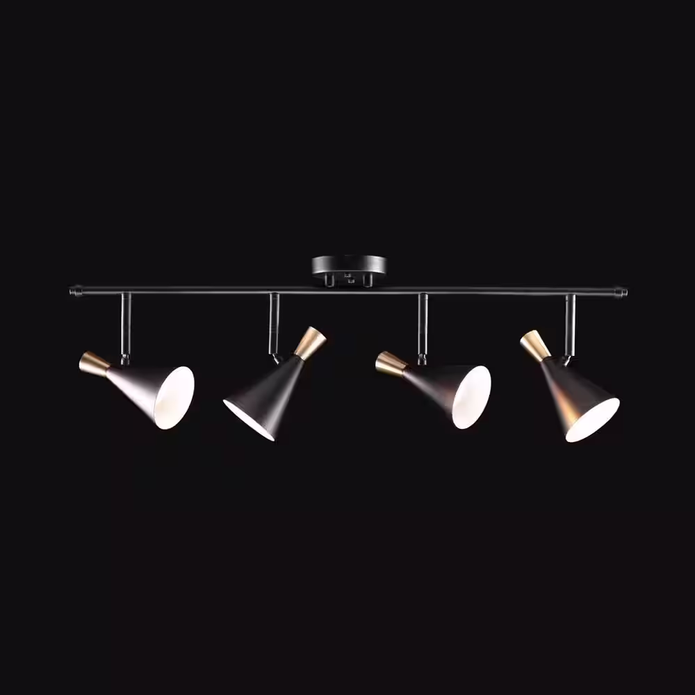 Globe Electric Aurora 2.9 ft. 4-Light Matte Black Fixed Track Lighting Kit with Brass Accents