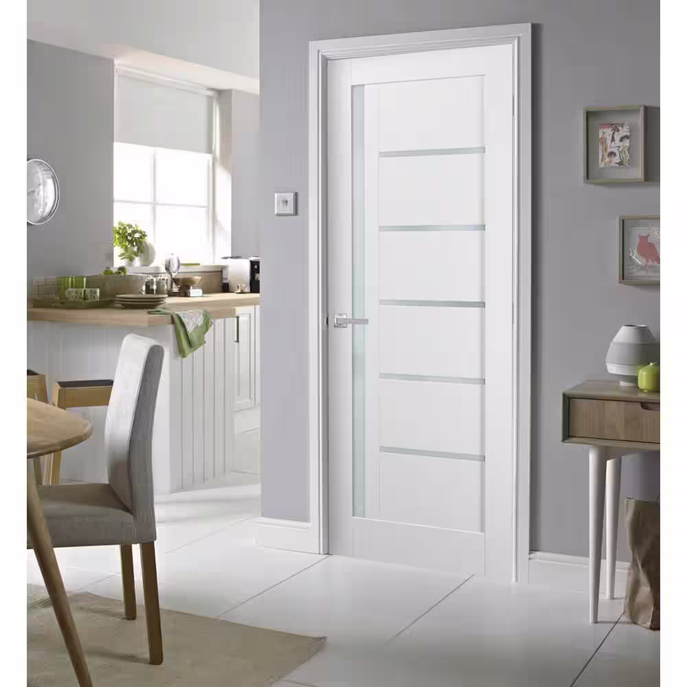 Sartodoors 4088 30 in. x 80 in. Left/Right Frosted Solid MDF White Finished Pine Wood Single Prehung Interior Door with Hardware