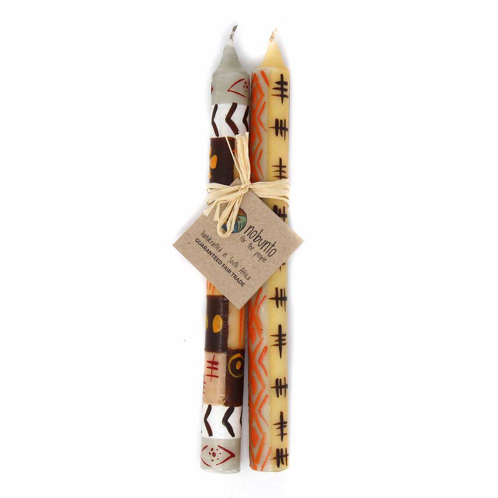 Global Crafts Black Akono Design Unscented Hand-Painted Dinner Candles (Set of 2)