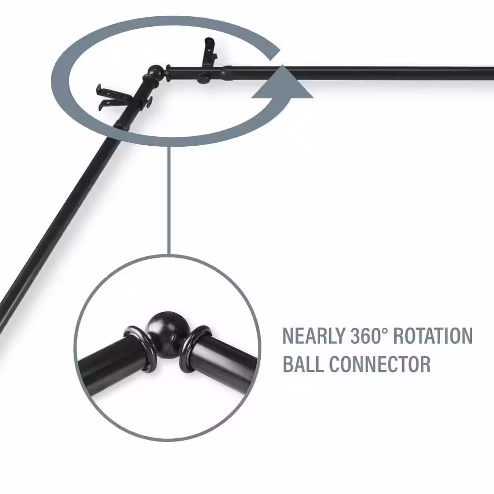 Rod Desyne Poise 5-Sided 13/16 in. Dia Bay Window Single Curtain Rod in Black