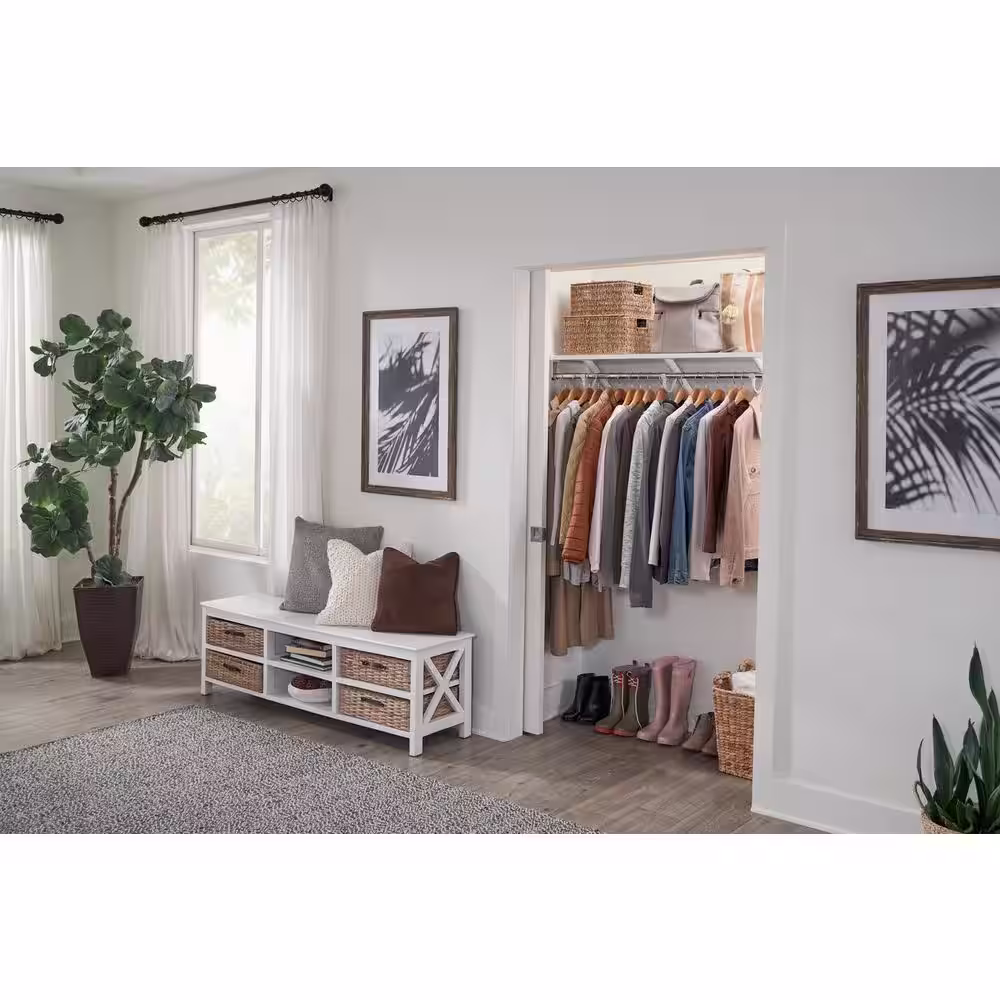 Rubbermaid White Premium Wood Shelving Kit with Closet Rod, 1 Shelf 14 in. D x 48 in. L
