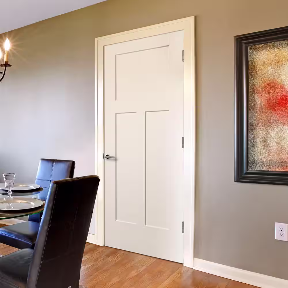 Masonite 30 in. x 80 in. Winslow 3-Panel Left-Handed Solid Core Primed Composite Single Prehung Interior Door