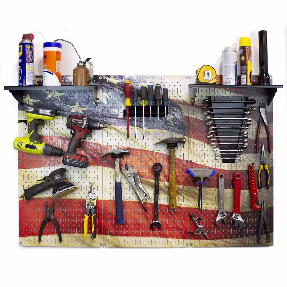 HangTime 32 in. H x 48 in. W Waving USA Flag Design Metal Pegboard 3-Panel Set