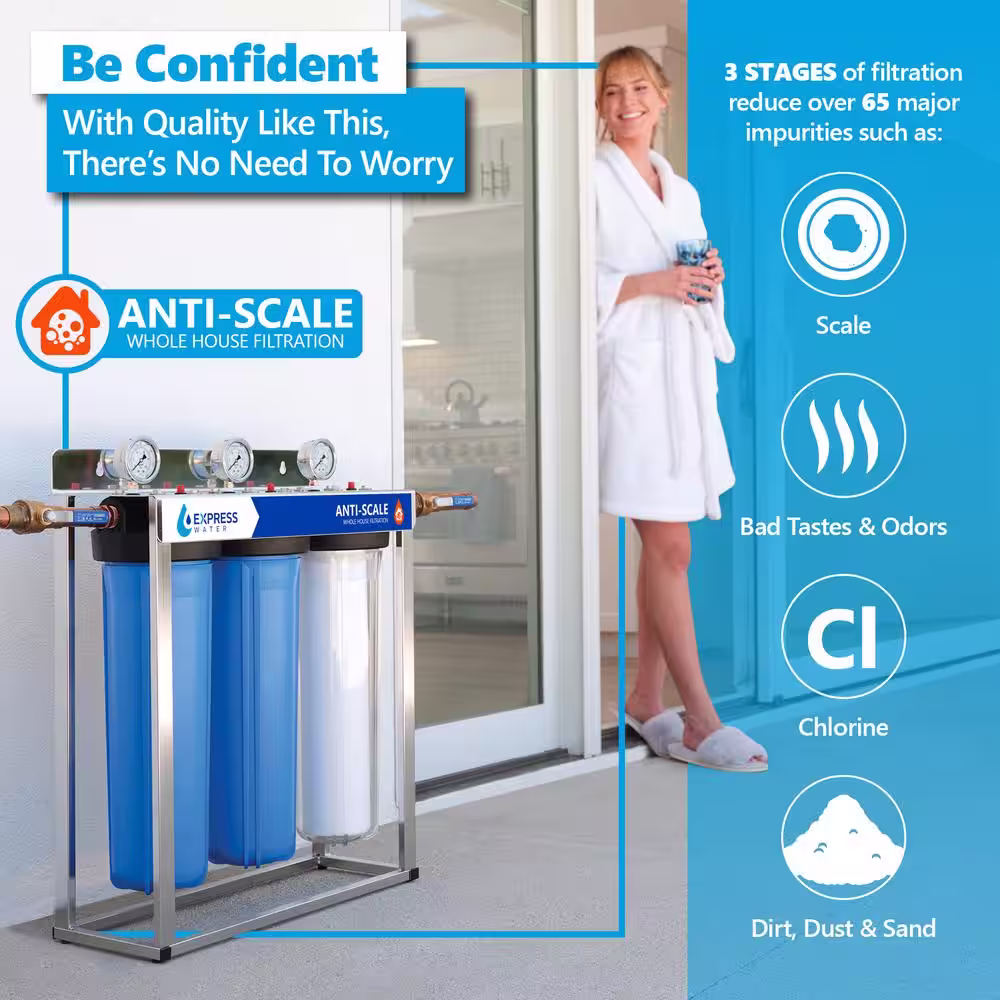 Express Water 3 Stage Whole House Water Filtration System - Sediment, PHO, Carbon - includes Pressure Gauges and more