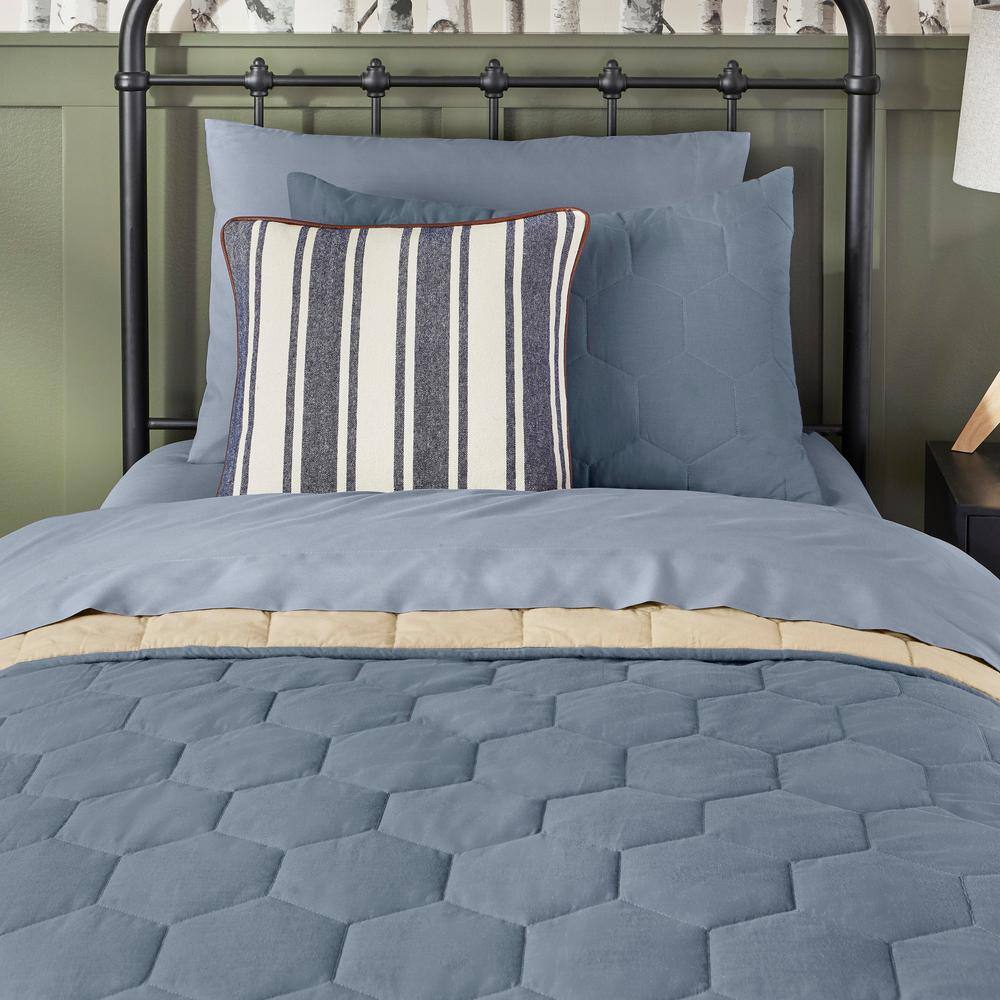 Home Decorators Collection Navy Stripe Piped-Edge 18 in. x 18 in. Square Decorative Throw Pillow