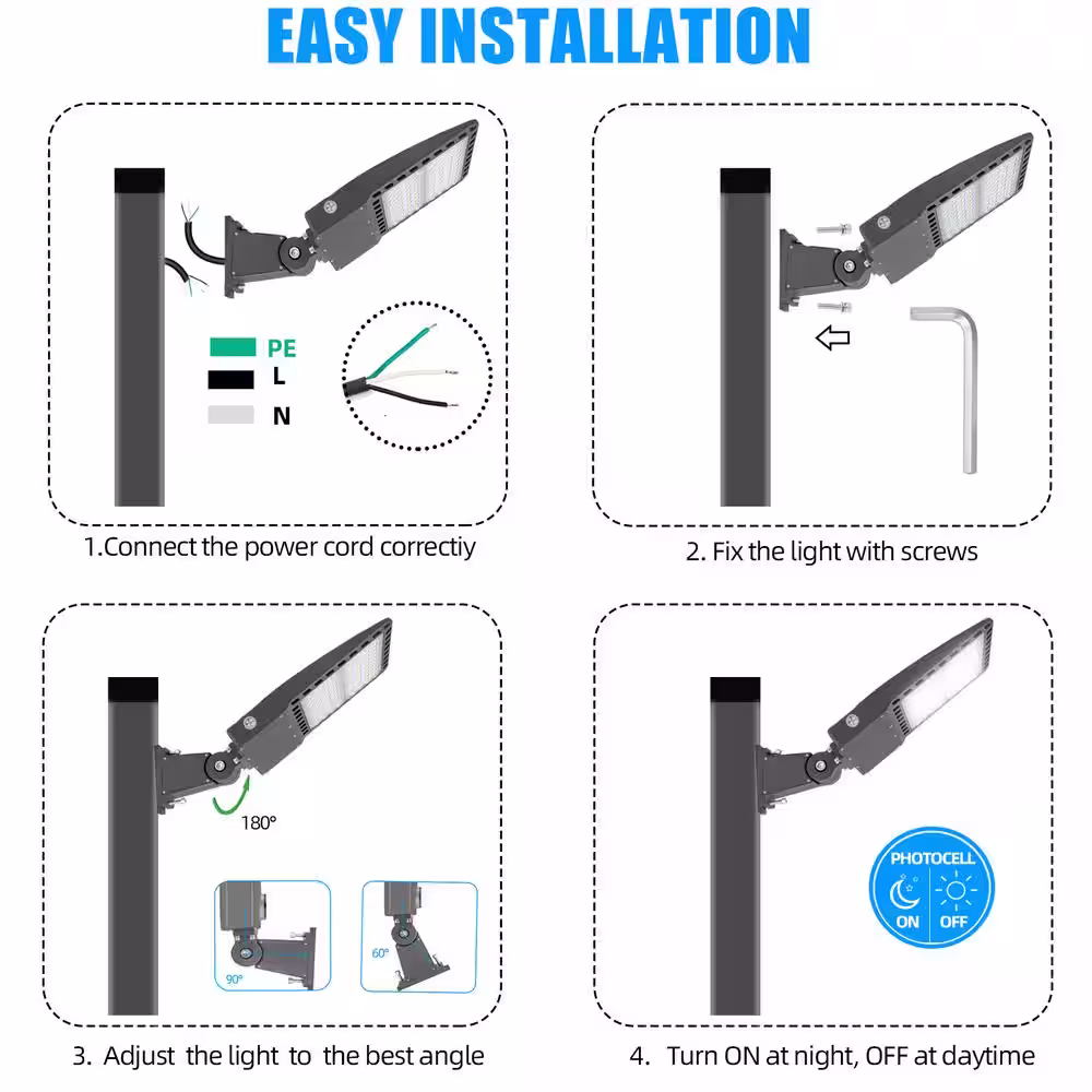 None 1500- Watt Equivalent 300-Watt Integrated LED Bronze Parking Lot Area Light 5500K 39000 Lumens Arm Mount IP65