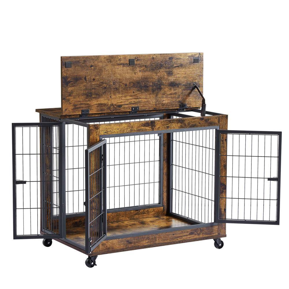 None Dog Crate Furniture Dog Kennel Equipped with 4 Wheels Flip-up Top Opening Decorative Pet Crate Dog House for Indoor Use