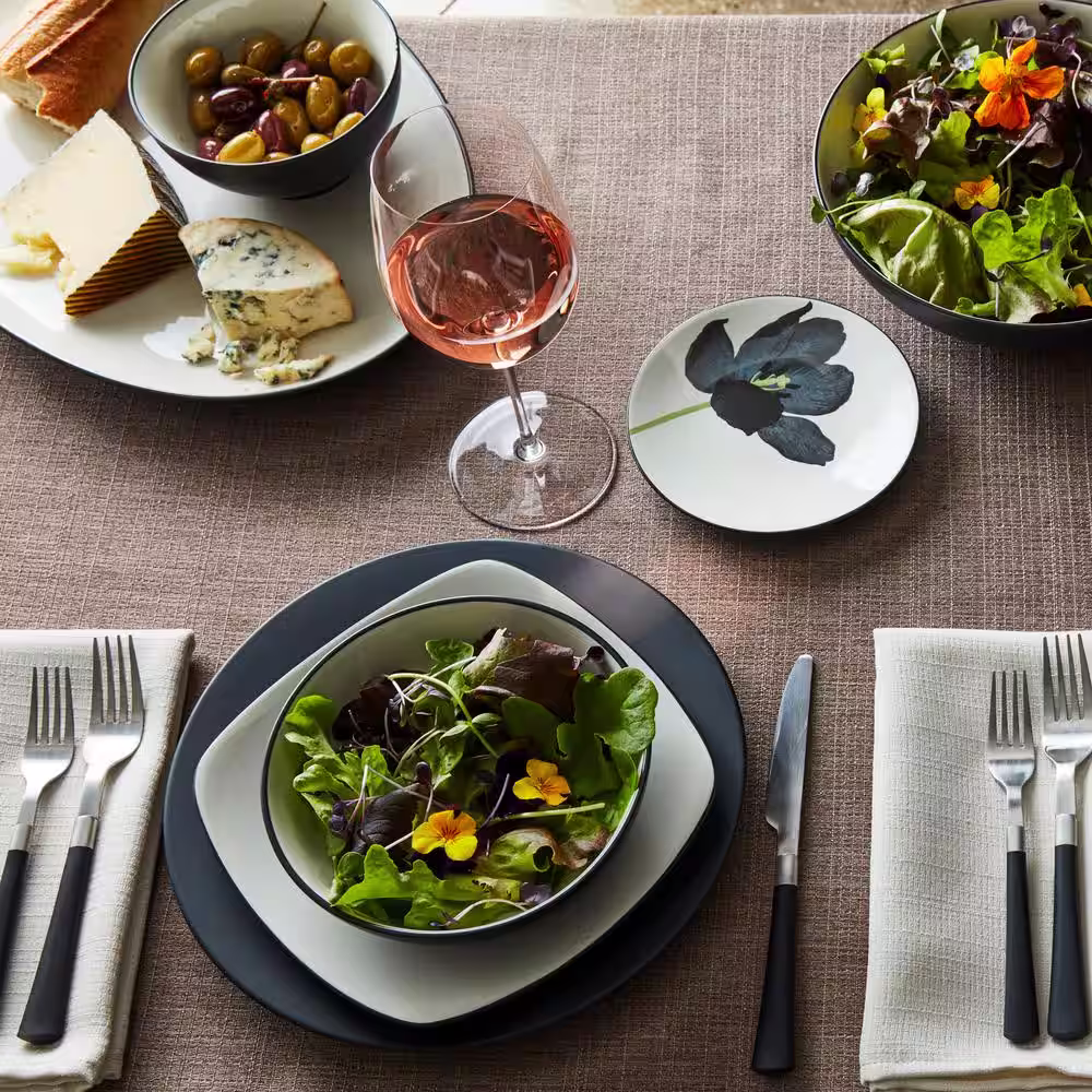 Noritake Colorwave Graphite Black Stoneware Floral Appetizer Plate (Set of 4) 6-1/4 in.