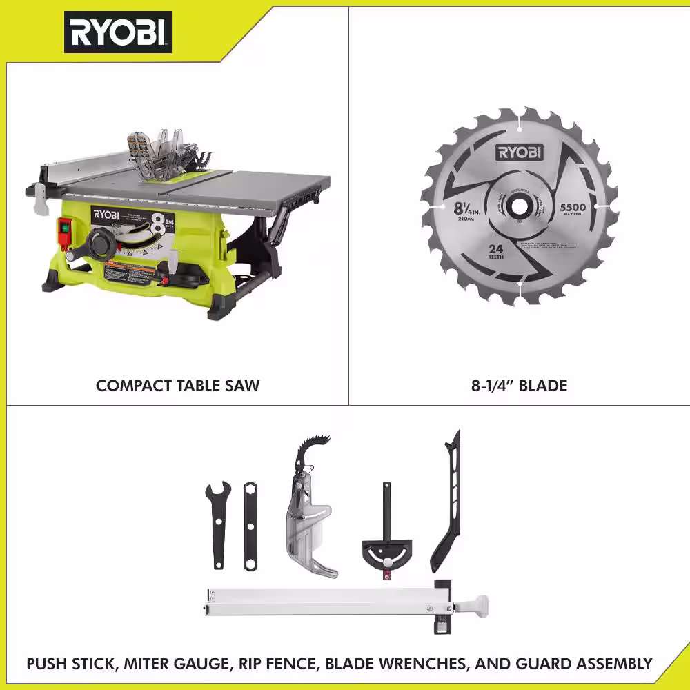 RYOBI 13 Amp 8-1/4 in. Compact Portable Corded Jobsite Table Saw (No Stand)