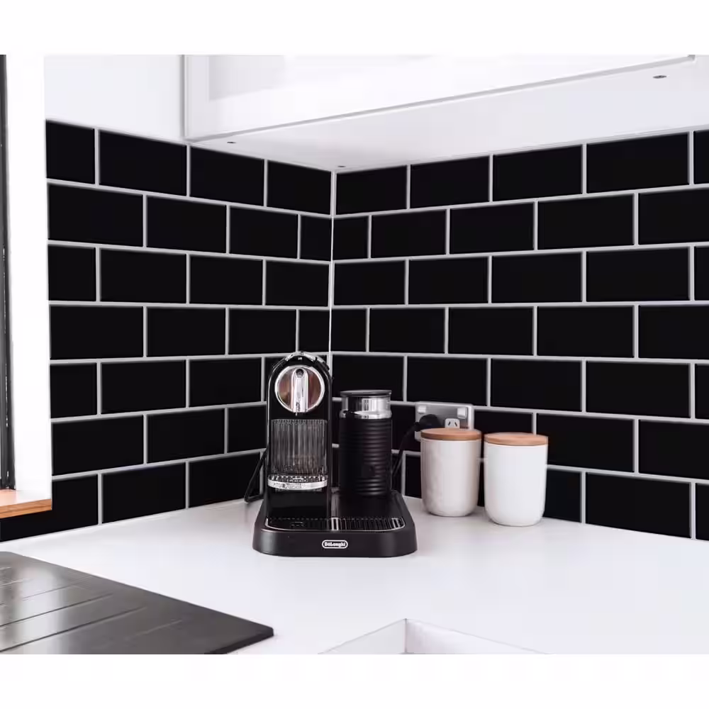 Art3d Black 14 in. x 12 in. Vinyl Peel and Stick Tile for Kitchen Backsplash, Brthroom (11.5 sq. ft./Box)