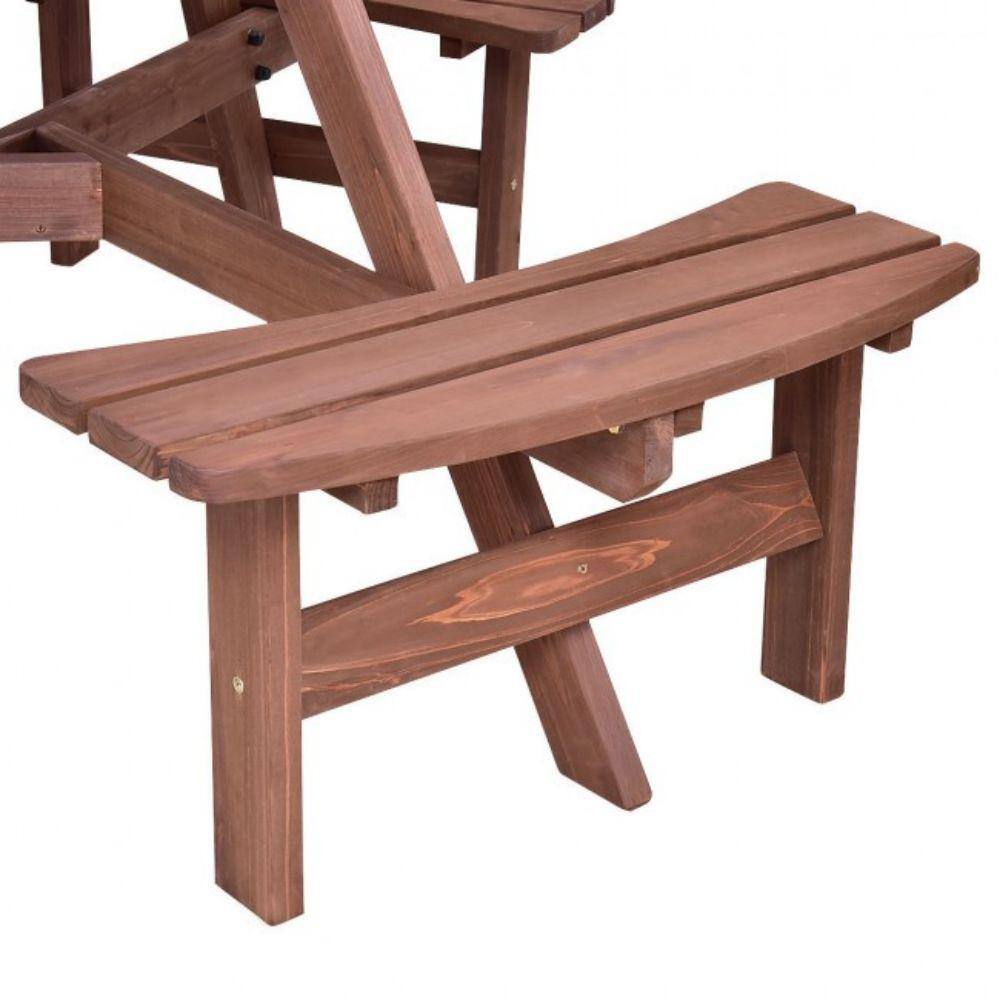 Alpulon 6-Person Patio Wood Picnic Table Beer Bench Set with Umbrella Hole