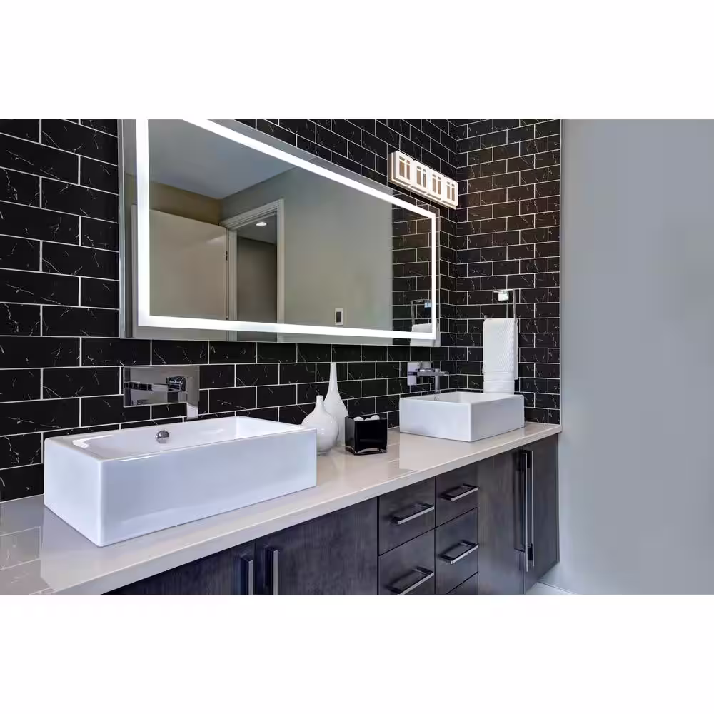 MSI Nero Marquina 3 in. x 6 in. Glossy Glass Subway Wall Tile (5 sq. ft./Case)