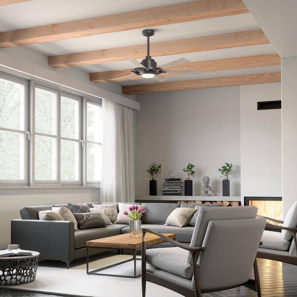 KICHLER Iras 52 in. Integrated LED Indoor/Outdoor Anvil Iron Grey Downrod Mount Ceiling Fan with Light and Switch