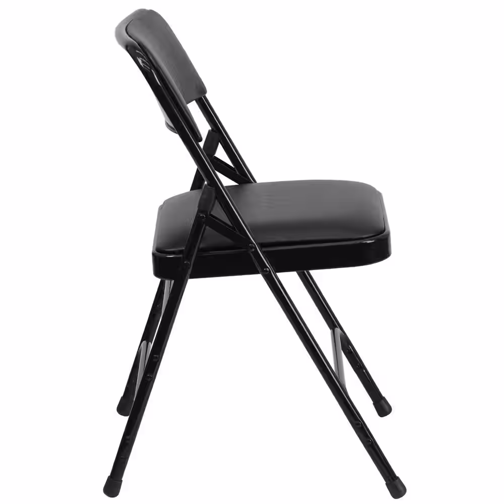 Flash Furniture Hercules Series Curved Triple Braced & Double Hinged Black Vinyl Upholstered Metal Folding Chair