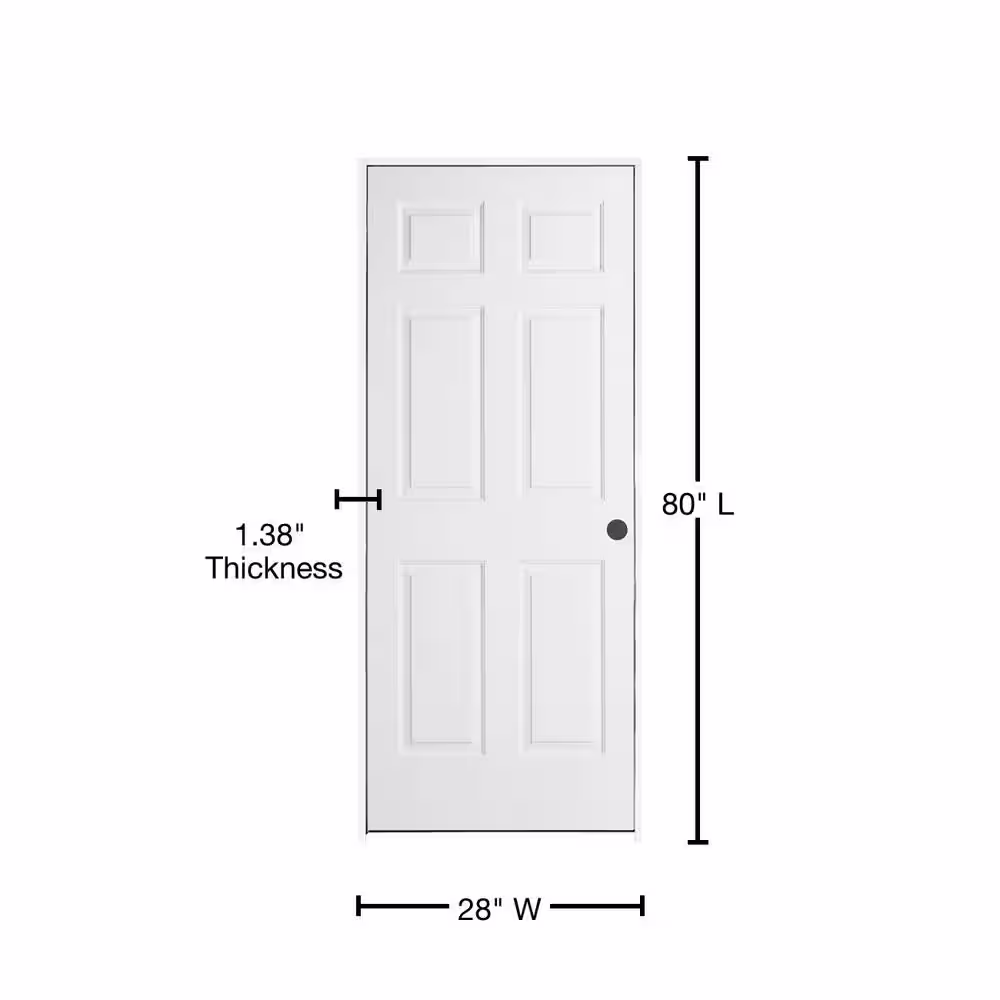 JELD-WEN 28 in. x 80 in. 6 Panel Colonist Primed Left-Handed Textured Molded Composite Single Prehung Interior Door