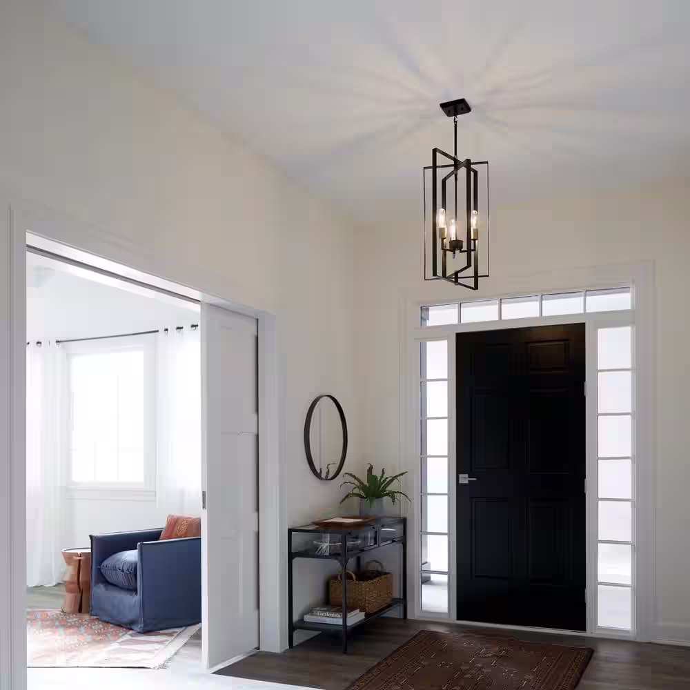 KICHLER Taubert 3-Light Black/Natural Brass Mid-Century Modern Candle Foyer Pendant Hanging Light