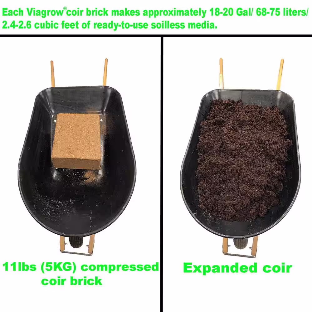 Viagrow 11 lb. (5KG) Coconut Coir Block, 100% Organic Coco Coir, (2-Pack)