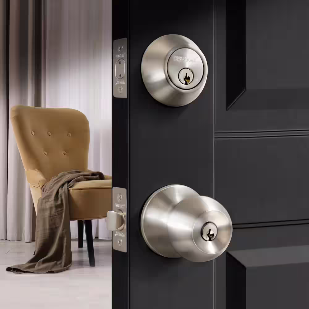 Premier Lock Stainless Steel Entry Door Knob Combo Lock Set with Deadbolt and 6 Keys
