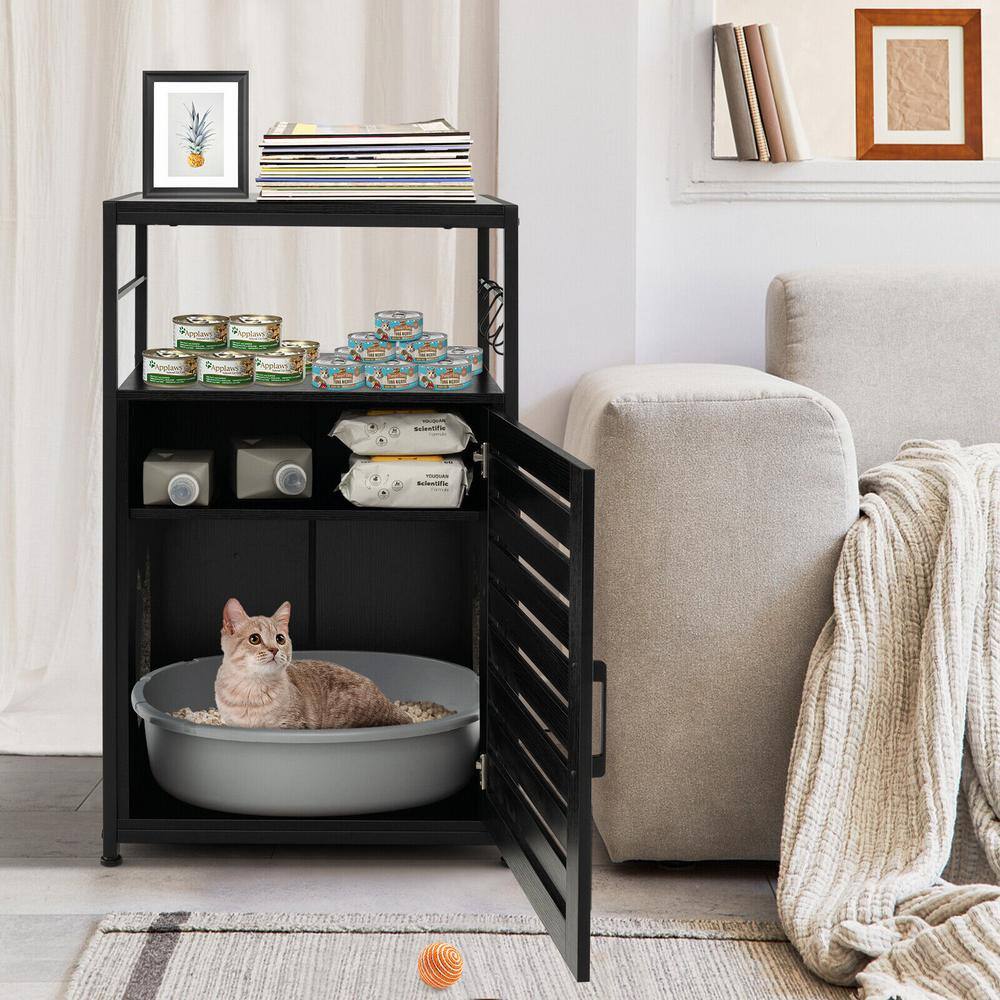 None 23 in. W x 18 in. D x 38 in. H MDF Cat Litter Box Enclosure with Louvered Door in Black