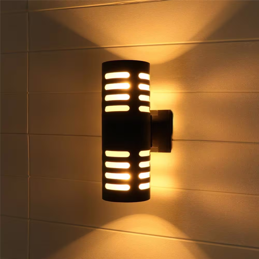 C Cattleya 11.75 in. 2-Light Black Die-Cast Aluminum Cylinder Outdoor Wall Sconce