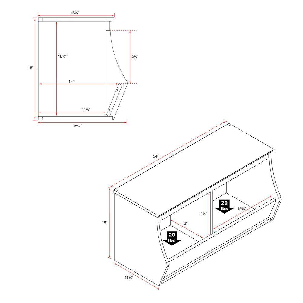 Prepac 36 in. H x 34 in. W x 15.75 in. D White Wood 4-Cube Organizer