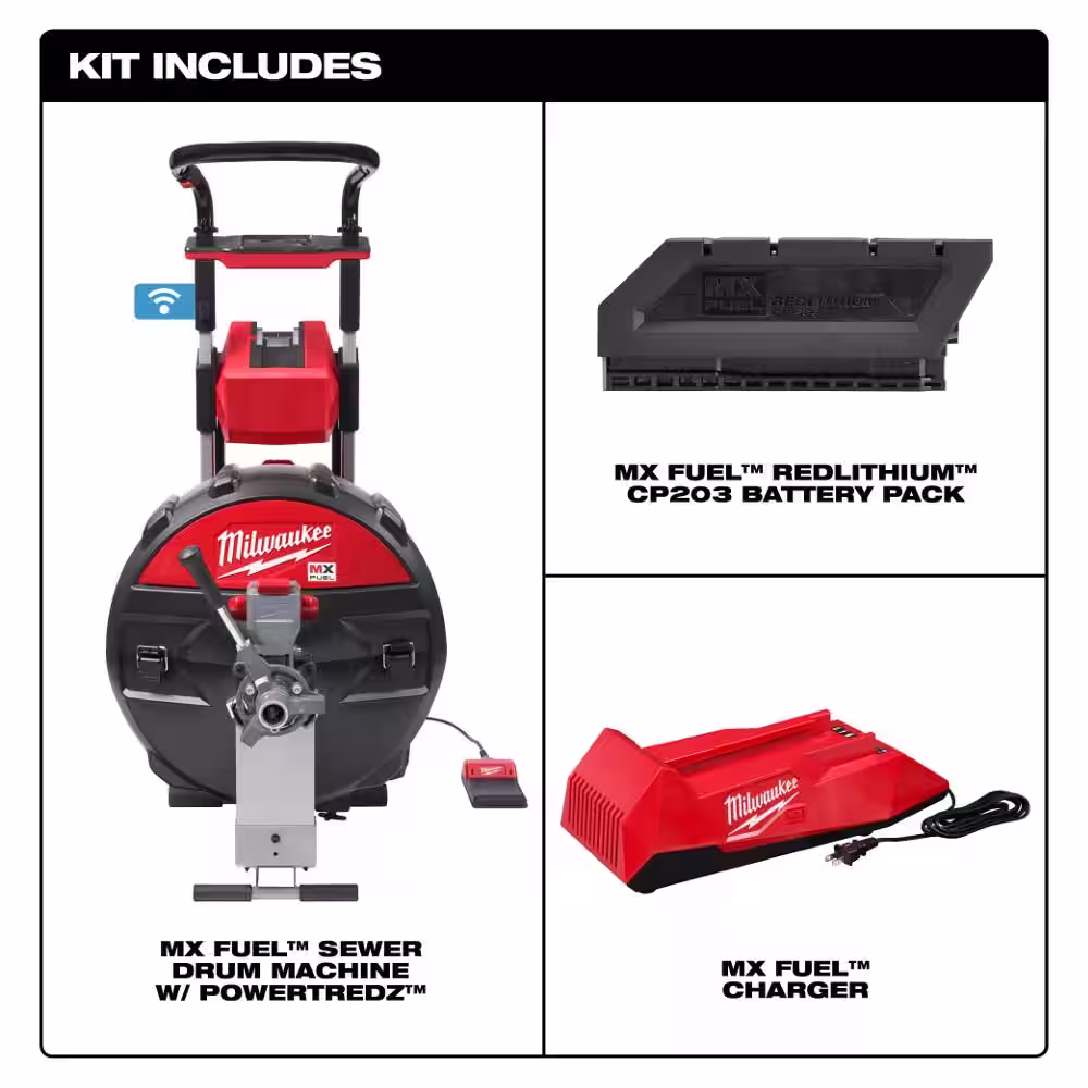 Milwaukee MX FUEL Lithium-Ion Cordless POWERTREDZ Sewer Drum Machine with Battery and Charger