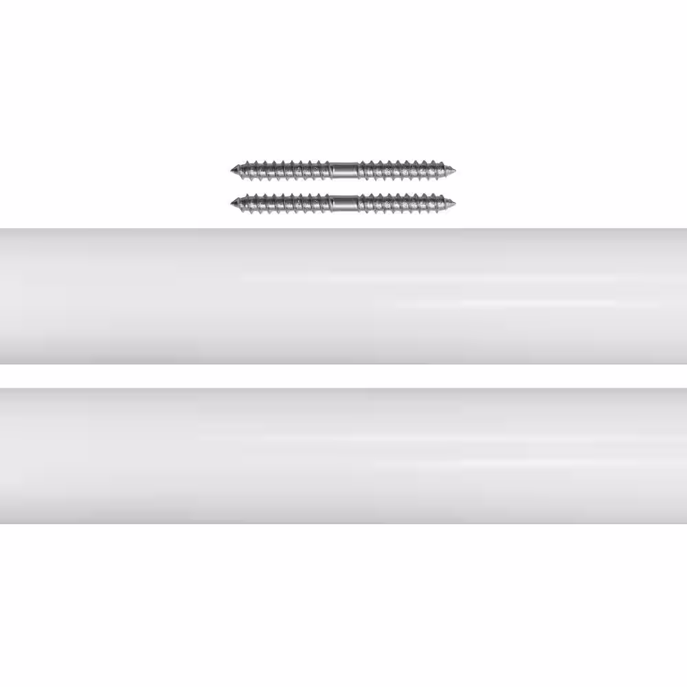 None Mix and Match 8 ft. (96 in.) Wood Single Smooth Curtain Rod 1-3/8 in. Dia in White (2-Piece 4 ft. Rod)