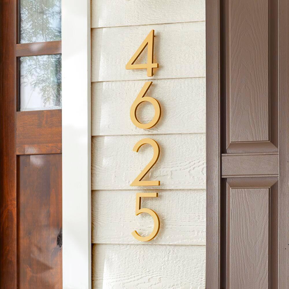 Everbilt 10 in. Brushed Brass Aluminum Floating or Flat Modern House Number 4