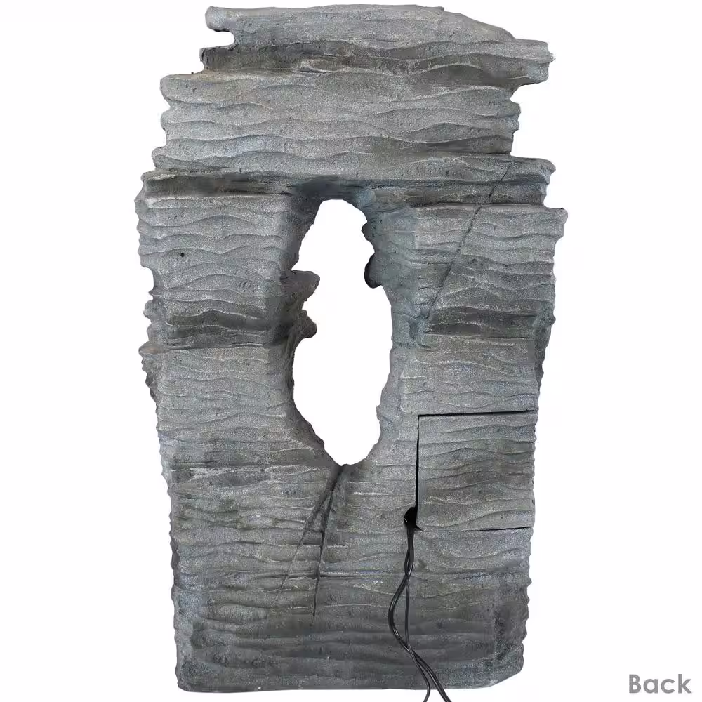 Sunnydaze Decor 39 in. Dual Cascading Rock Falls Water Fountain with LED Lights