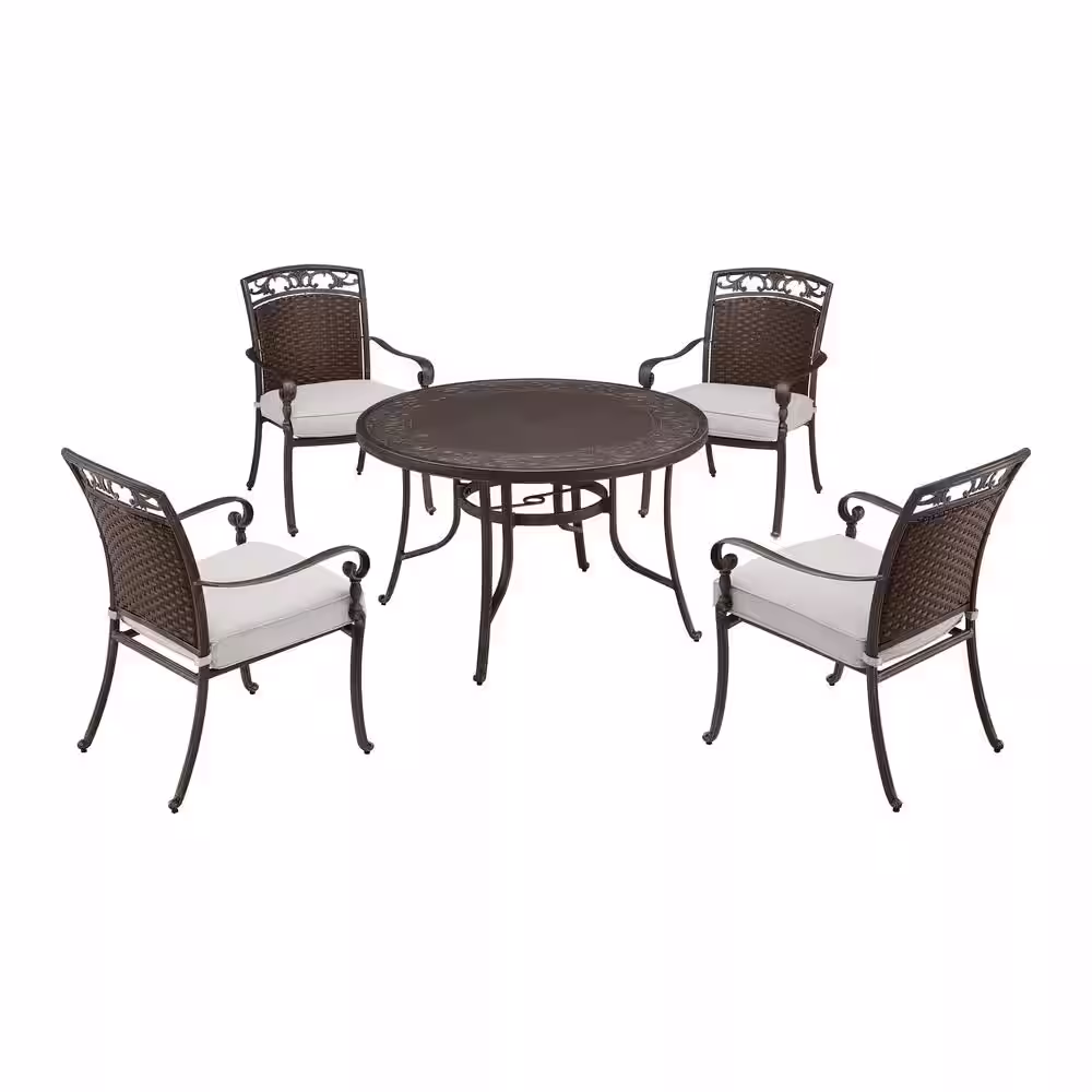 Home Decorators Collection 5-Piece Wilshire Heights Cushioned Cast and Woven Back All Aluminum Outdoor Dining Set with SunBrella Bliss Sand Cushion
