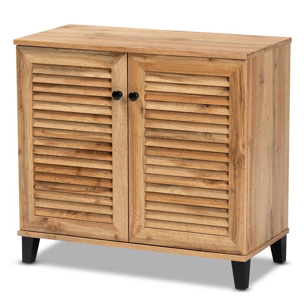Baxton Studio Coolidge Oak Brown and Dark Brown Wood 2-Door Shoe Cabinet