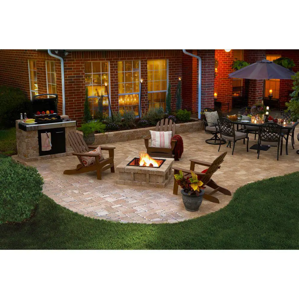 Pavestone RumbleStone 38.5 in. x 17.5 in. Square Concrete Fire Pit Kit No. 6 in Greystone