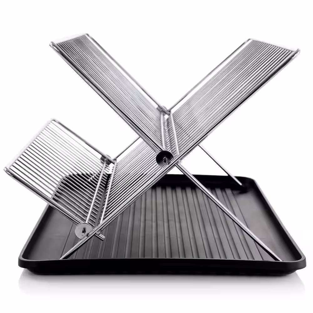 GIBSON HOME Fernsby 2 Tier 17 in. Folding Dish Rack Set in Black