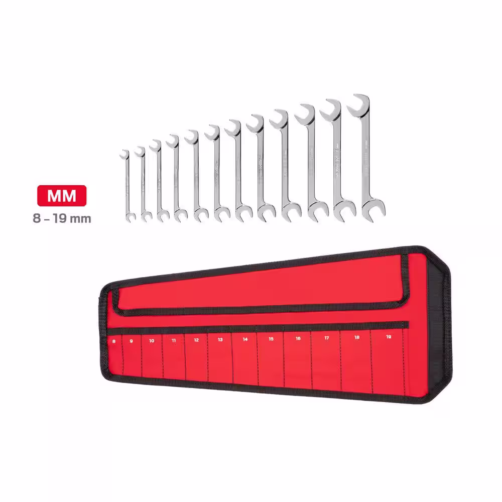 TEKTON 12-Piece (8-19 mm) with Pouch Angle Head Open End Wrench Set