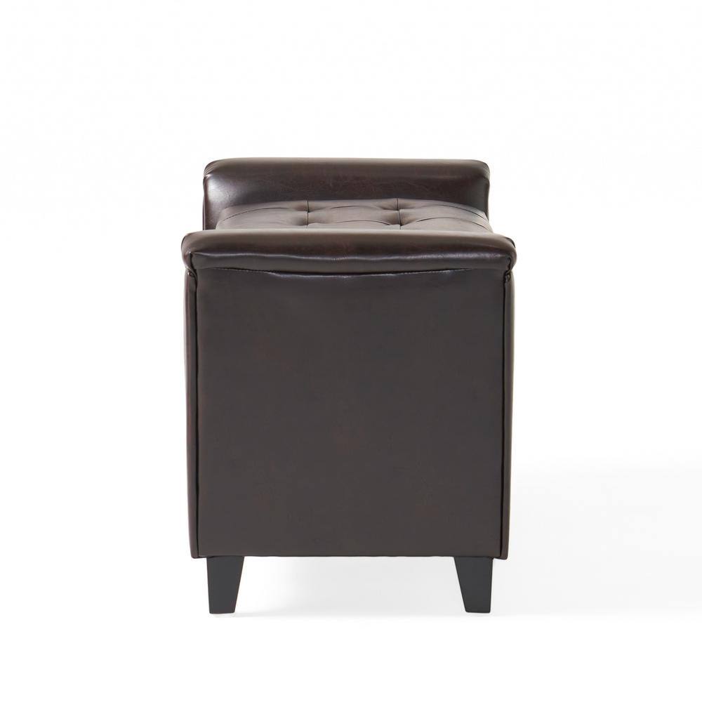 Noble House Alden Brown PU Leather Armed Storage Bench