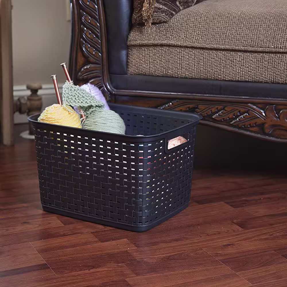 Sterilite 12736 Tall Wicker Weave Plastic Laundry Storage Basket, Brown (6 Pack)