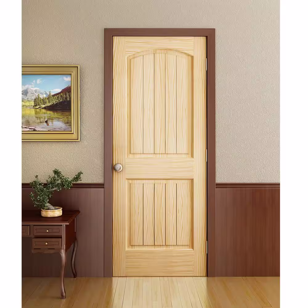 Kimberly Bay 24 in. x 80 in. Unfinished 2 Panel Arch Top V-Groove Solid Core Pine Interior Door Slab
